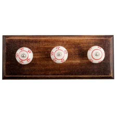 Red Floral Crackle Ceramic Wooden Hook